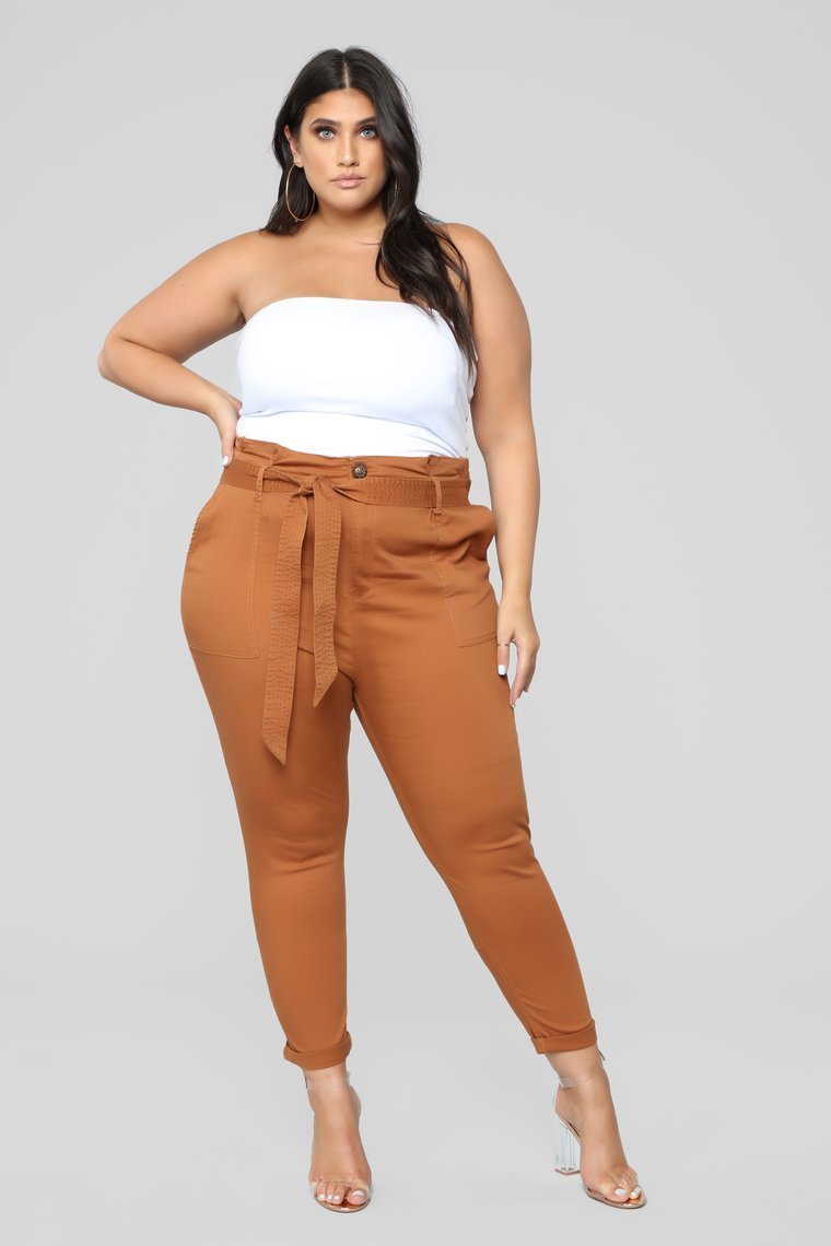 Here's The News High Rise Pants - Cognac