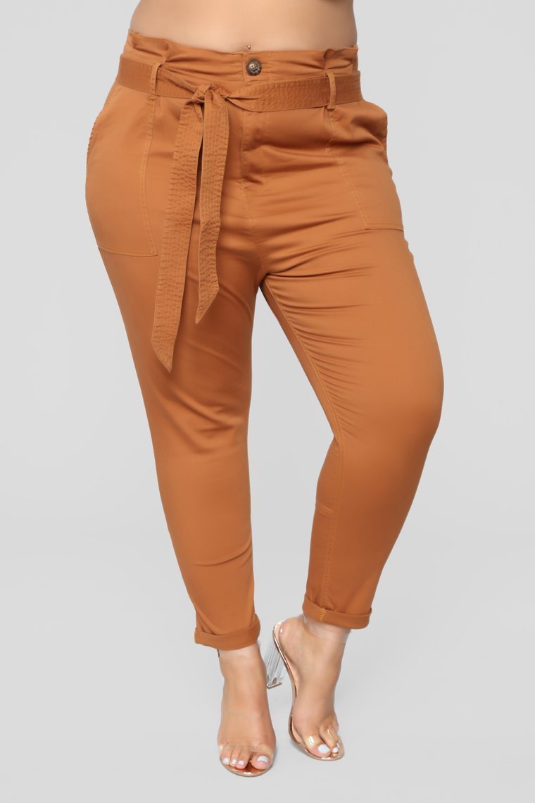 Here's The News High Rise Pants - Cognac