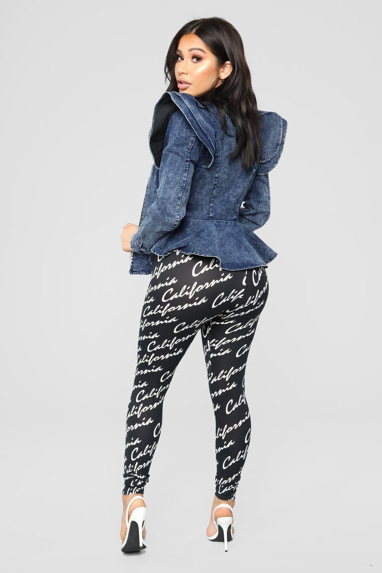 Denim Queen Peplum Jacket - Medium Blue Wash