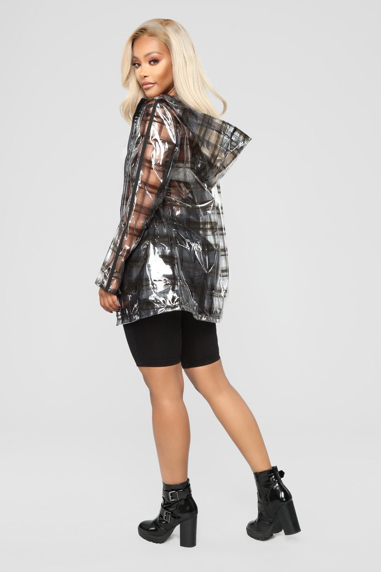 Transparent Plaid Hooded Jacket - Black/Combo