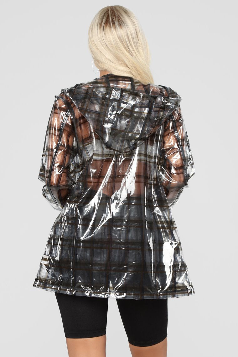 Transparent Plaid Hooded Jacket - Black/Combo