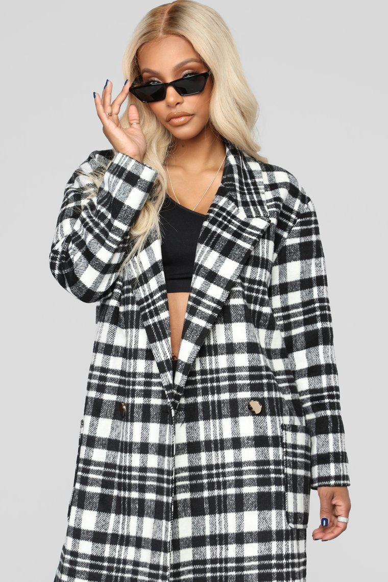 Black & White Plaid Coat - Black/Combo