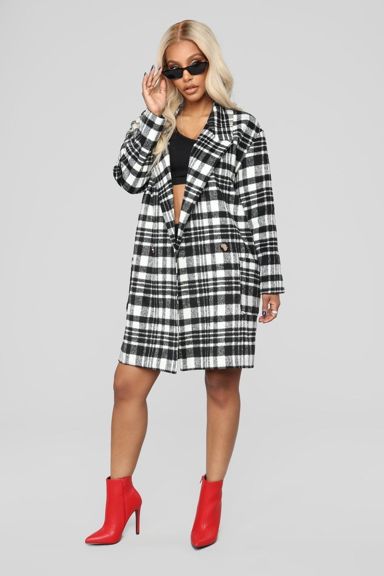 Black & White Plaid Coat - Black/Combo