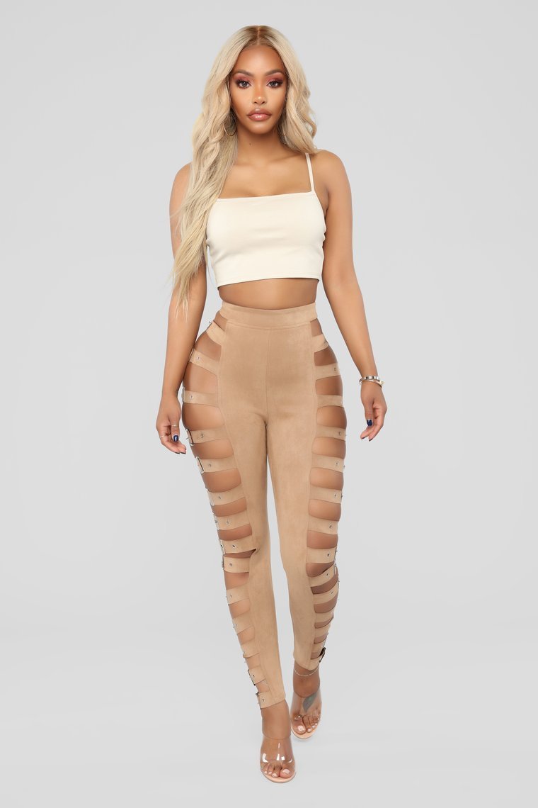Buckle Up Suede Pants - Taupe