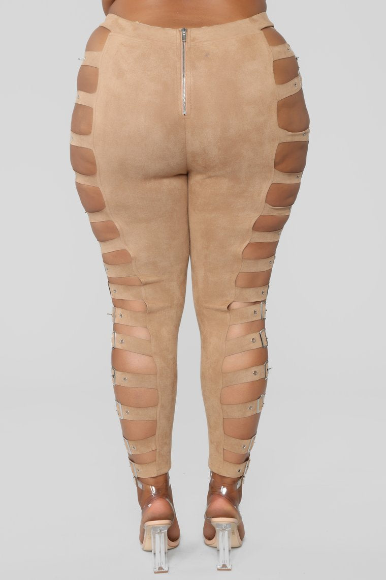 Buckle Up Suede Pants - Taupe