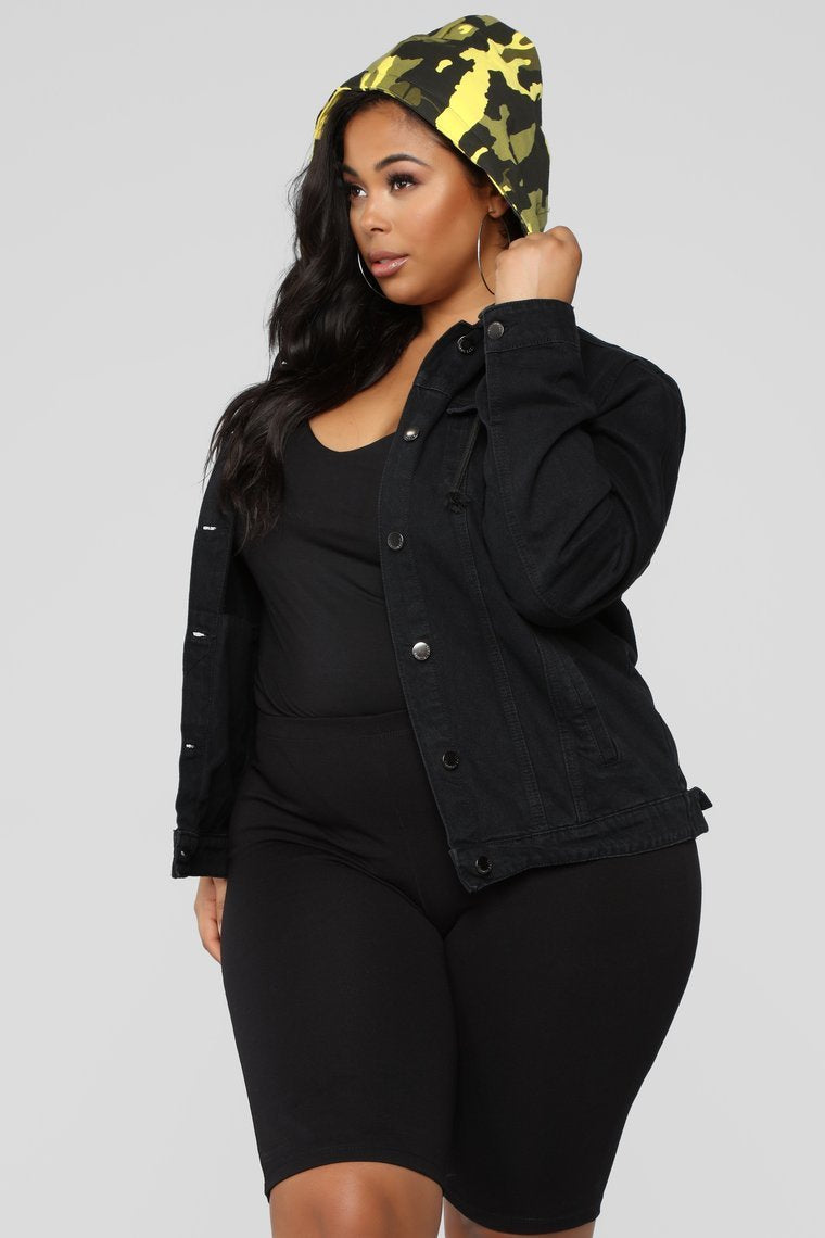 Camo Around Hooded Denim Jacket - Black/Yellow Camo
