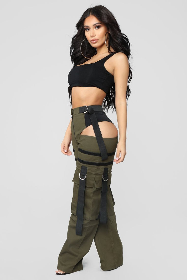 Candice Cut Out Cargo Pants - Olive
