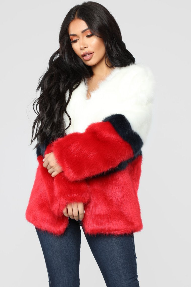 Furgettin' Haters Faux Fur Jacket - Red/Multi