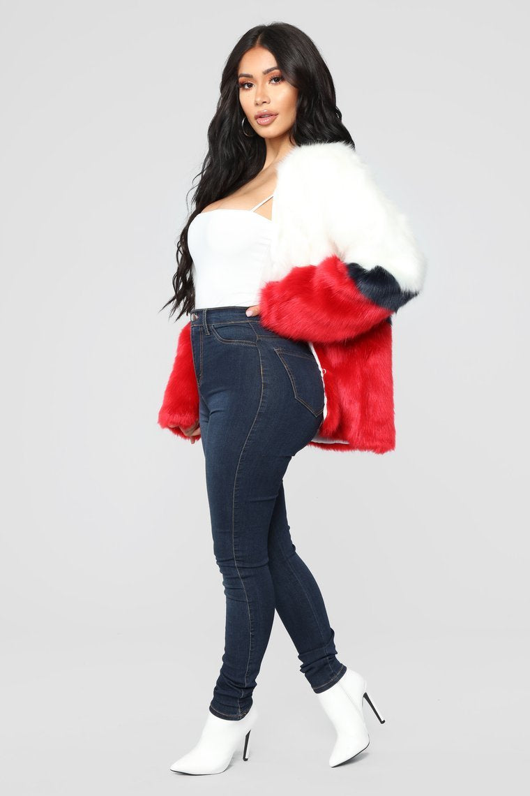 Furgettin' Haters Faux Fur Jacket - Red/Multi