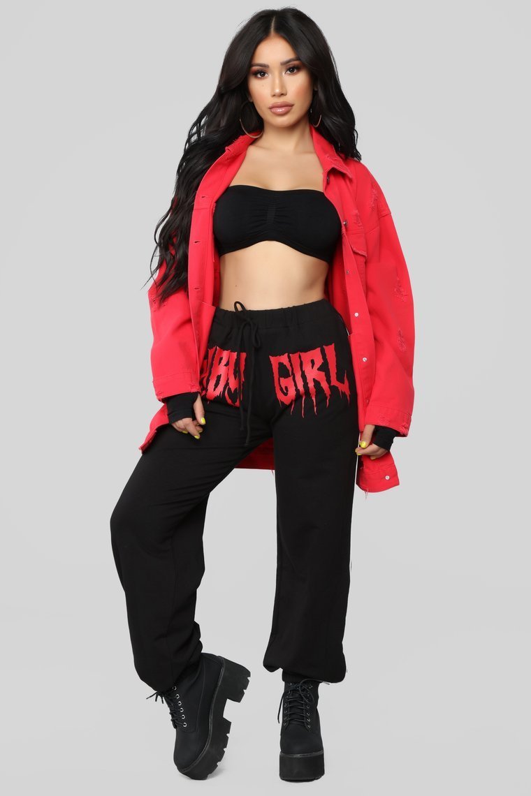 Miss Stressed Denim Jacket - Red Denim