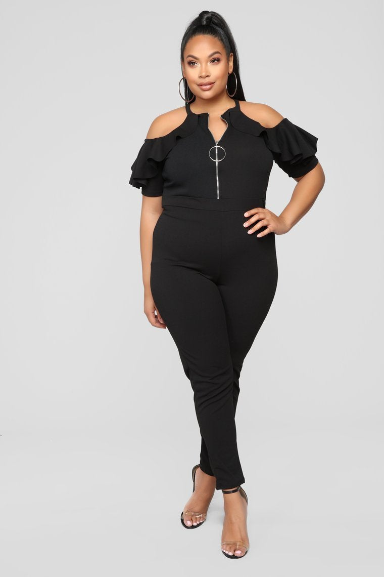 Love Me Now Ruffle Jumpsuit - Black