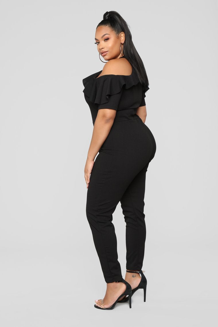 Love Me Now Ruffle Jumpsuit - Black