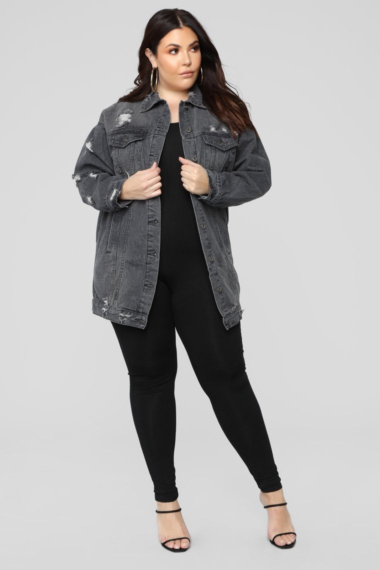 Miss Stressed Denim Jacket - Black Denim