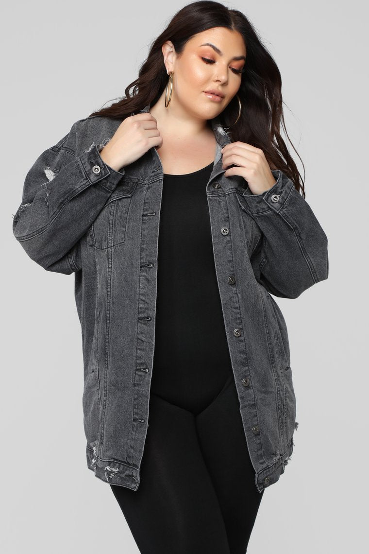Miss Stressed Denim Jacket - Black Denim