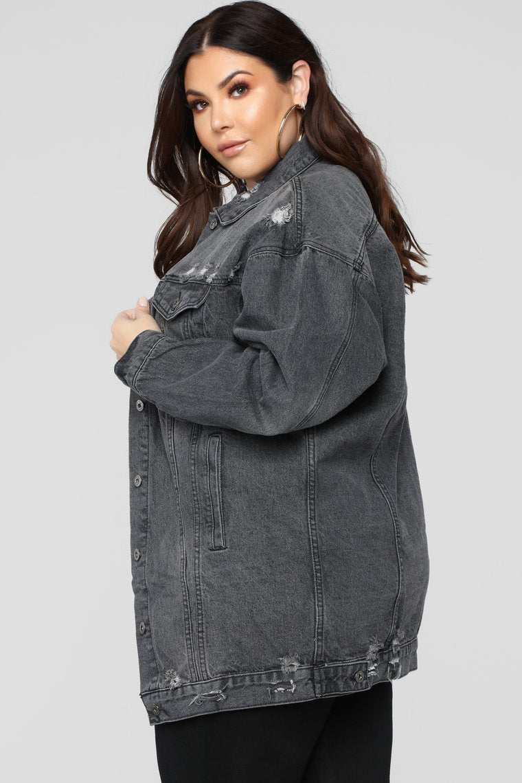 Miss Stressed Denim Jacket - Black Denim