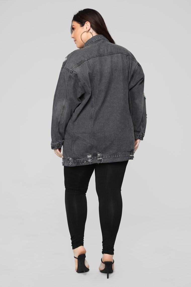 Miss Stressed Denim Jacket - Black Denim