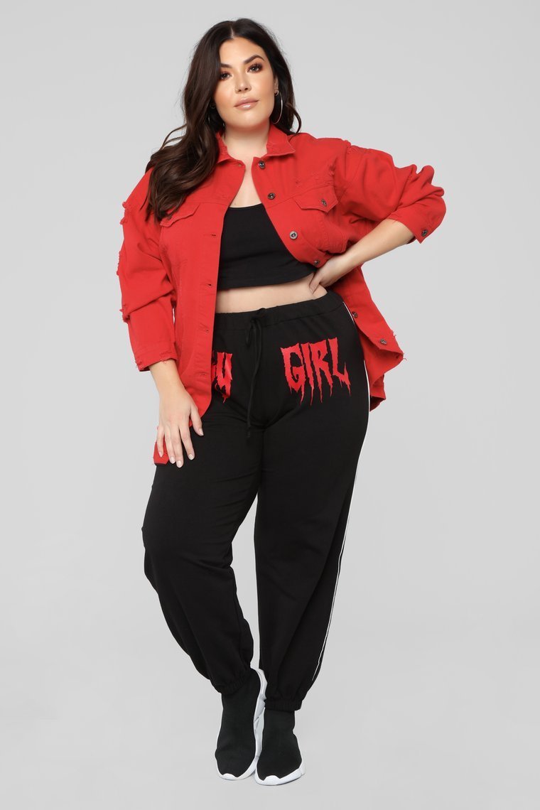 Miss Stressed Denim Jacket - Red Denim