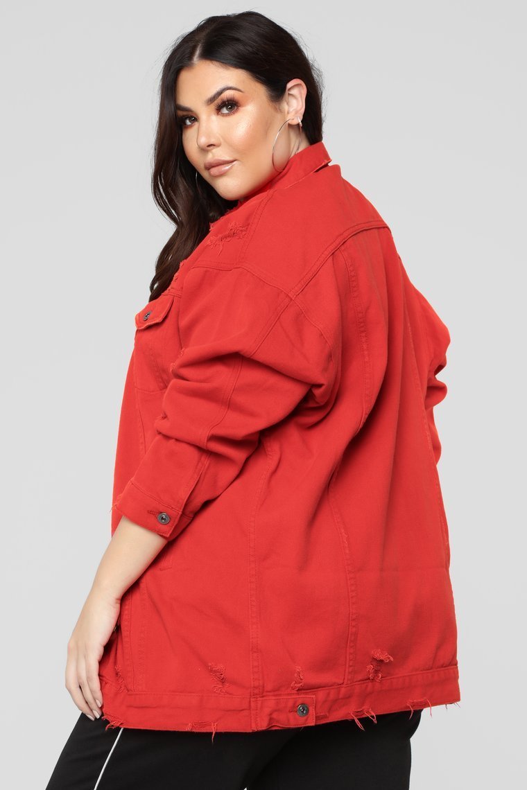 Miss Stressed Denim Jacket - Red Denim