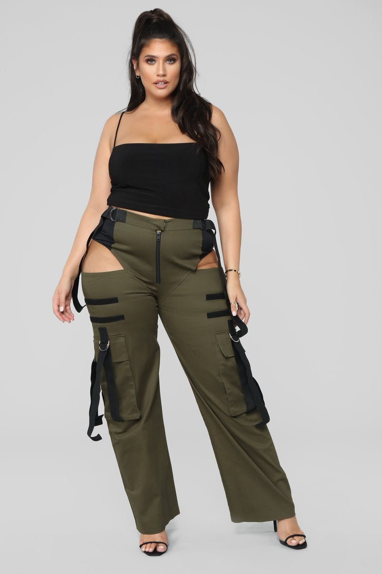 Candice Cut Out Cargo Pants - Olive