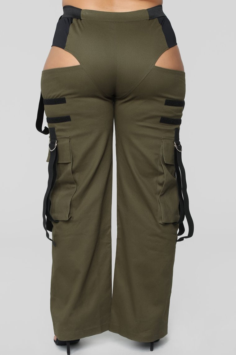 Candice Cut Out Cargo Pants - Olive