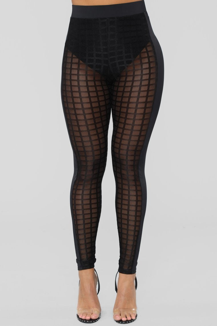 Sneak A Peek Mesh Leggings - Black