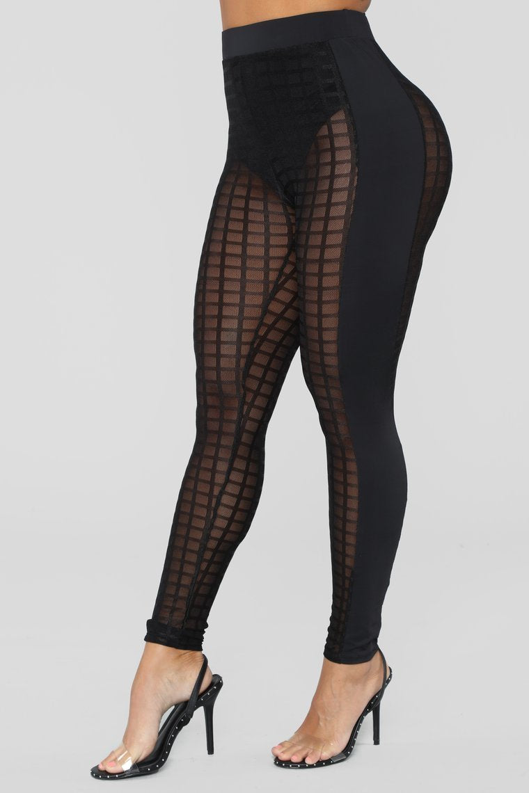 Sneak A Peek Mesh Leggings - Black