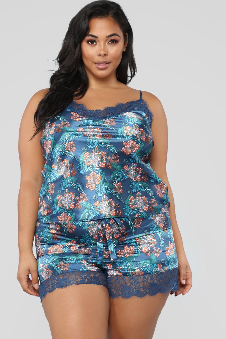 Needs Attention Satin Pj Set - Navy/Combo