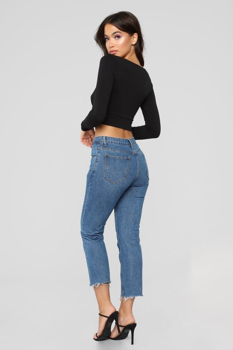 From Bottom To Top Boyfriend Jeans - Medium Blue Wash