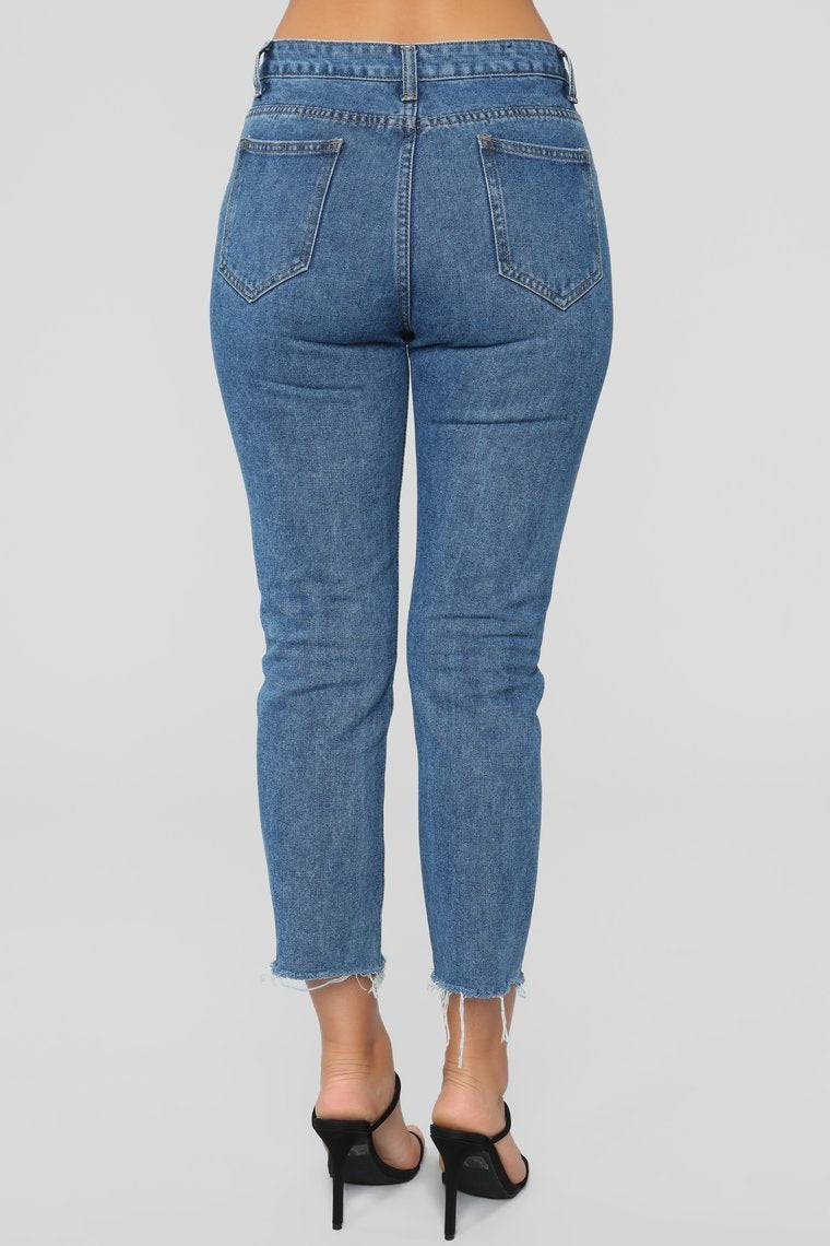 From Bottom To Top Boyfriend Jeans - Medium Blue Wash