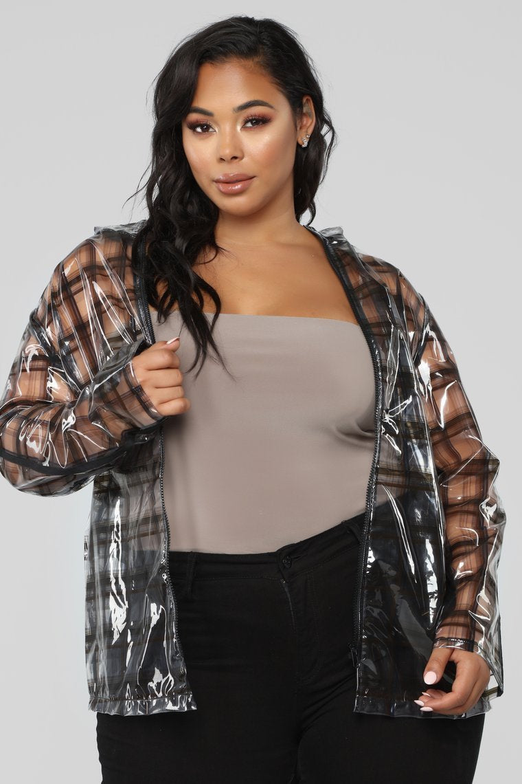 Transparent Plaid Hooded Jacket - Black/Combo