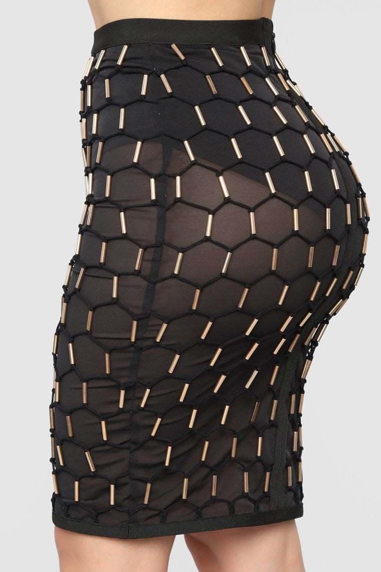 Leaving You Tonight Beaded Skirt - Black