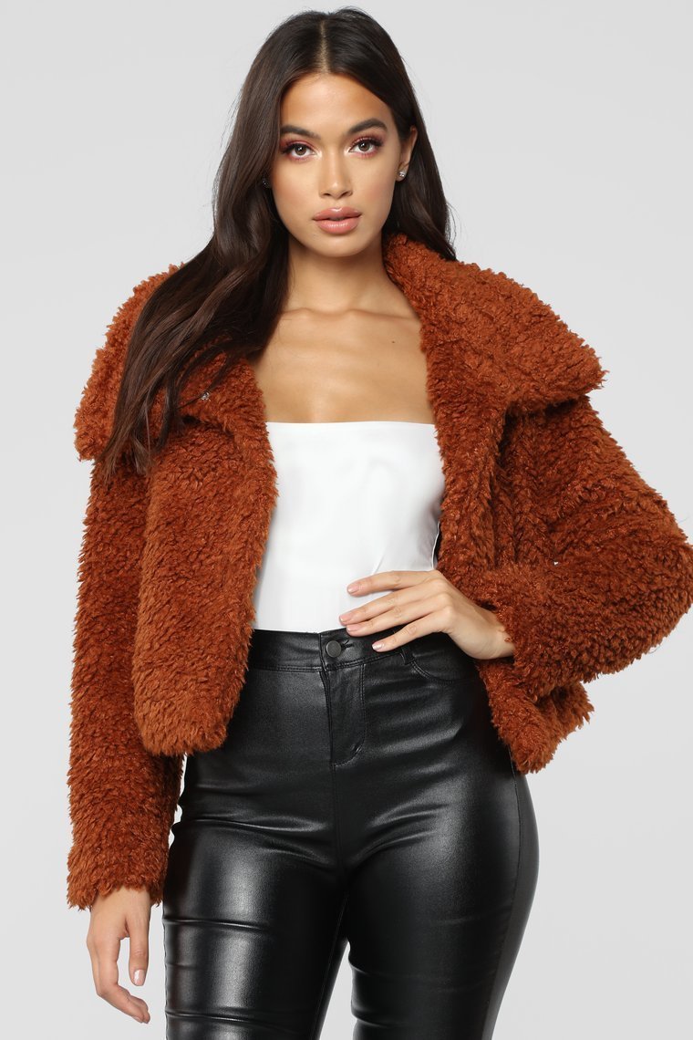 Furry Chilly Jacket-Cognac