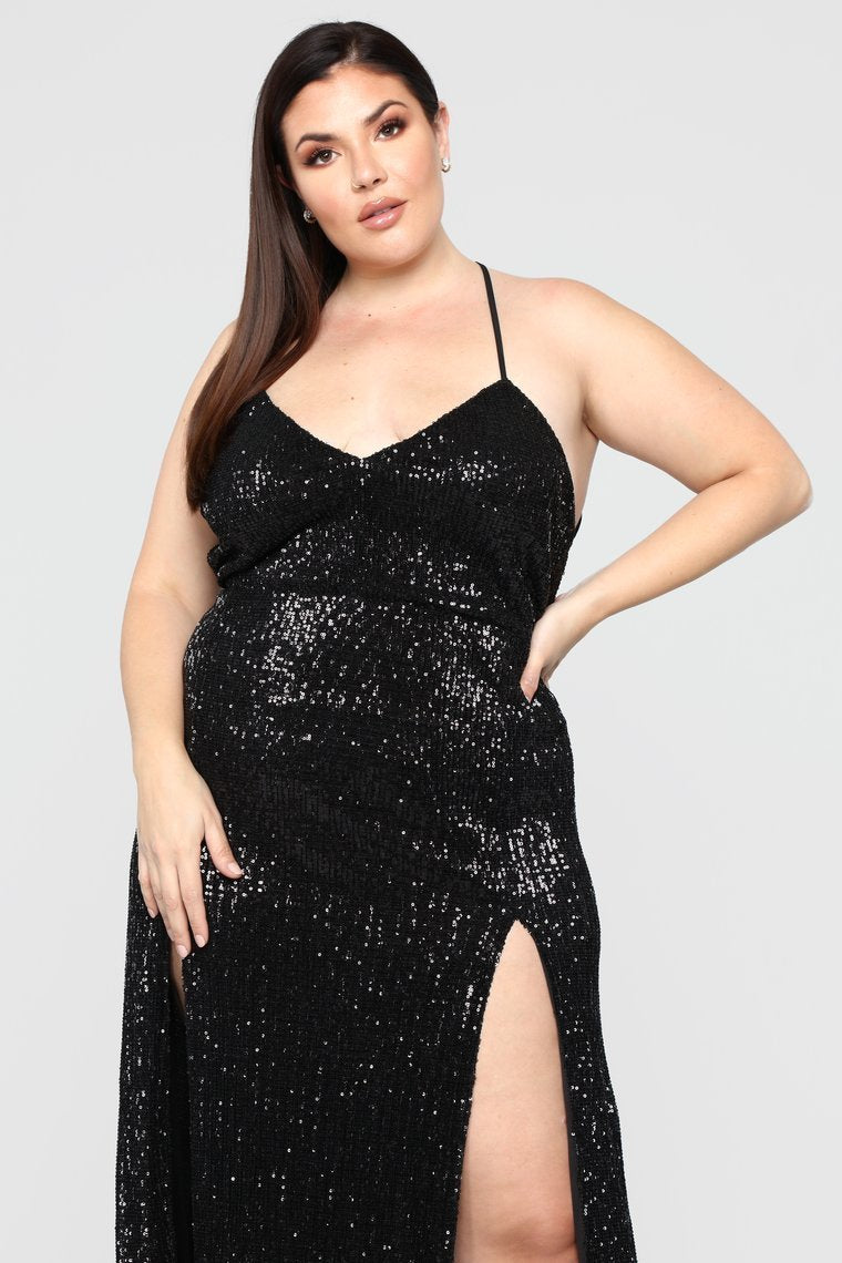 Hollywood Rooftop Party Sequin Dress - Black