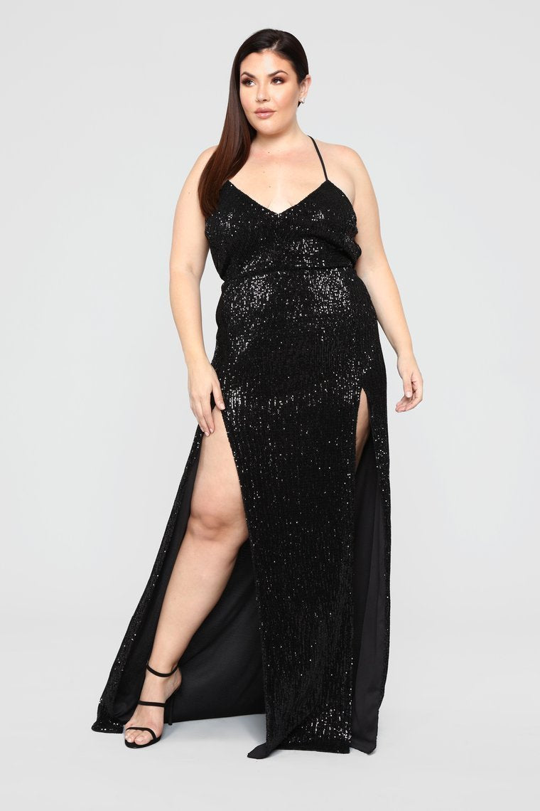 Hollywood Rooftop Party Sequin Dress - Black
