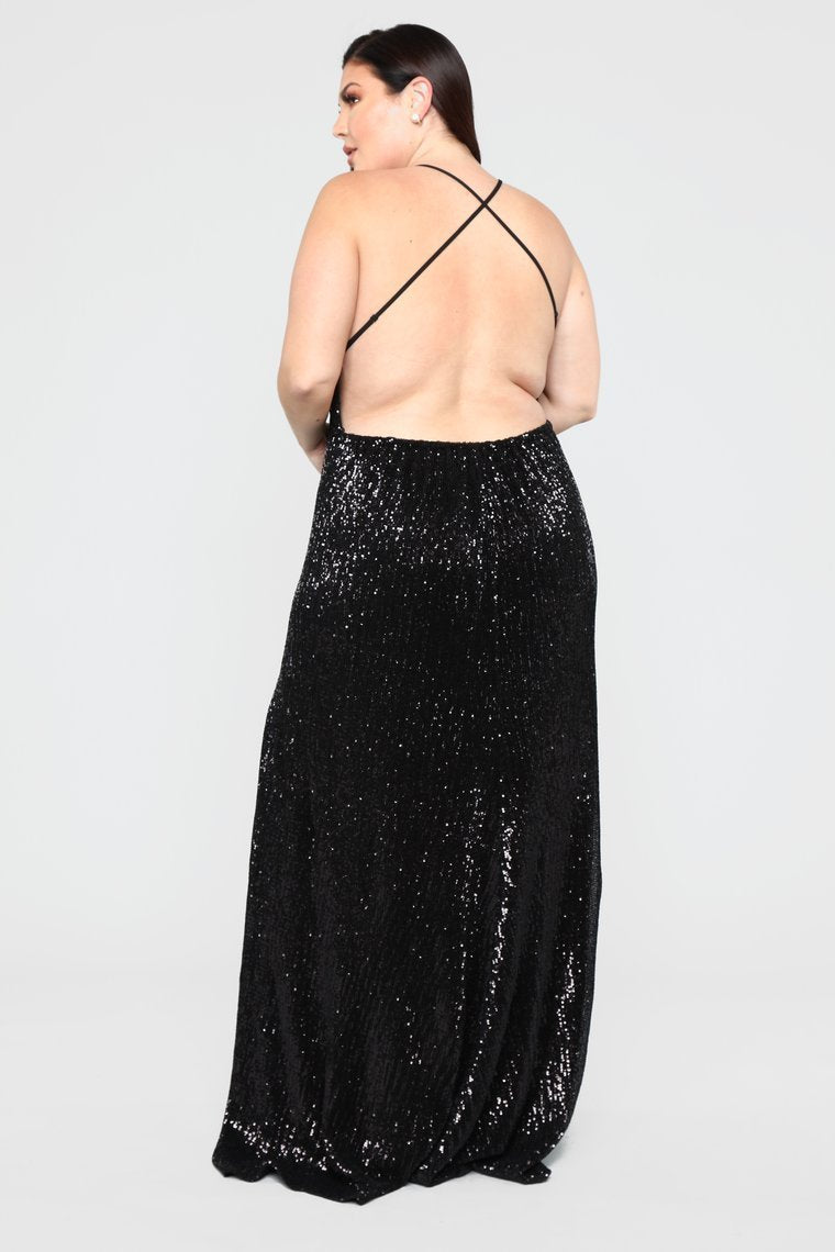 Hollywood Rooftop Party Sequin Dress - Black