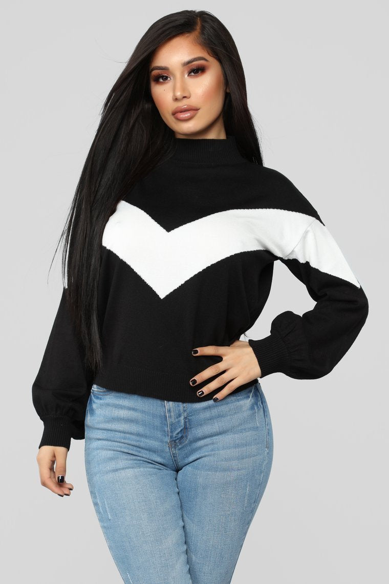 Pull Up Sweater - Black/Ivory