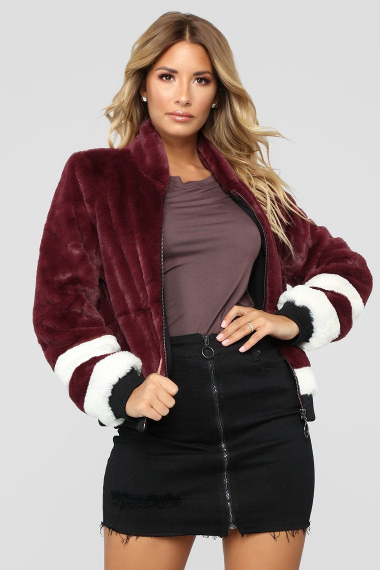That's What I Like Fur Bomber - Burgundy