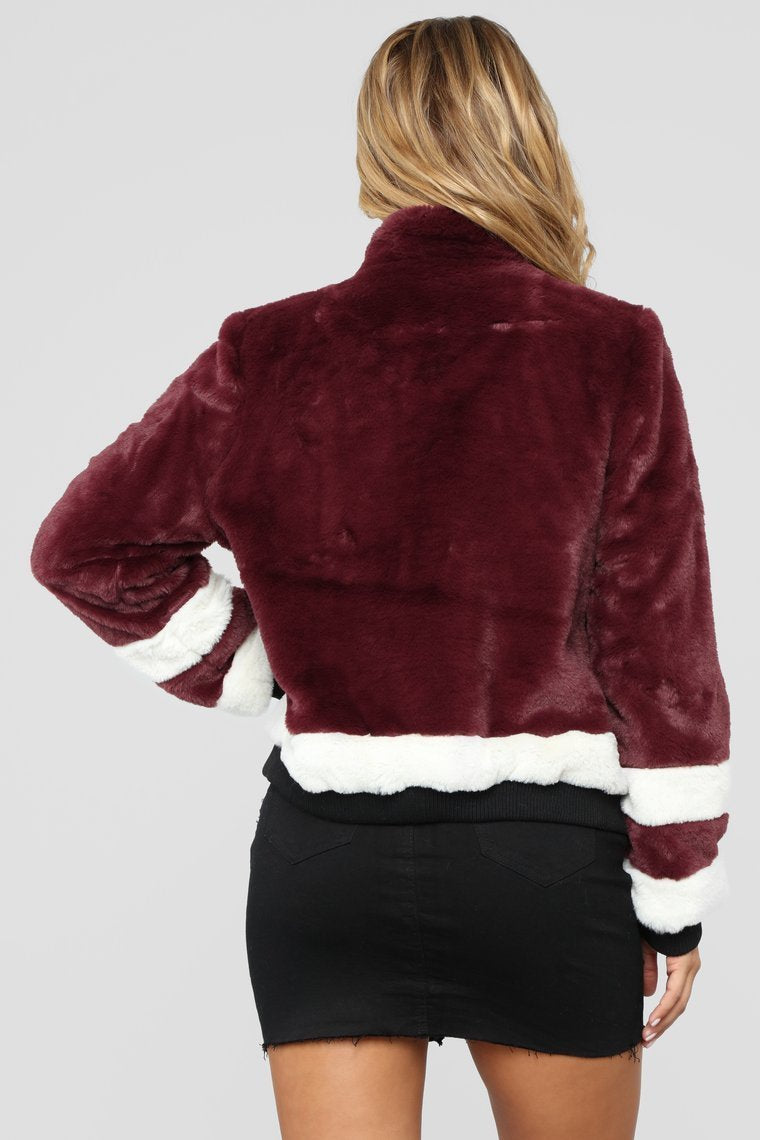 That's What I Like Fur Bomber - Burgundy