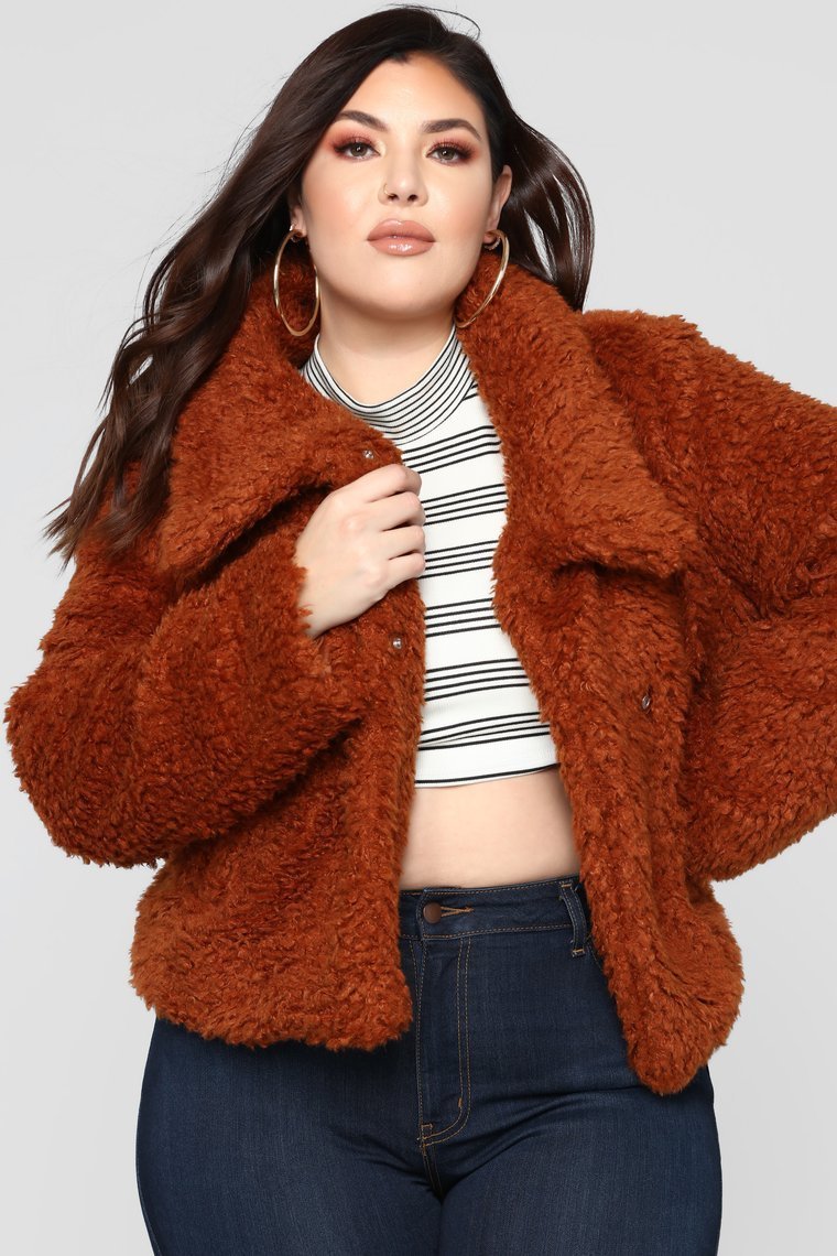 Furry Chilly Jacket-Cognac
