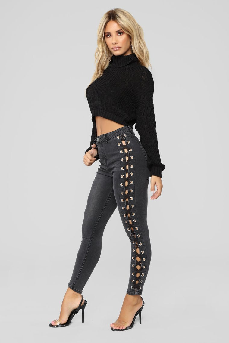 Anything But Basic Lace Up Jeans - Black