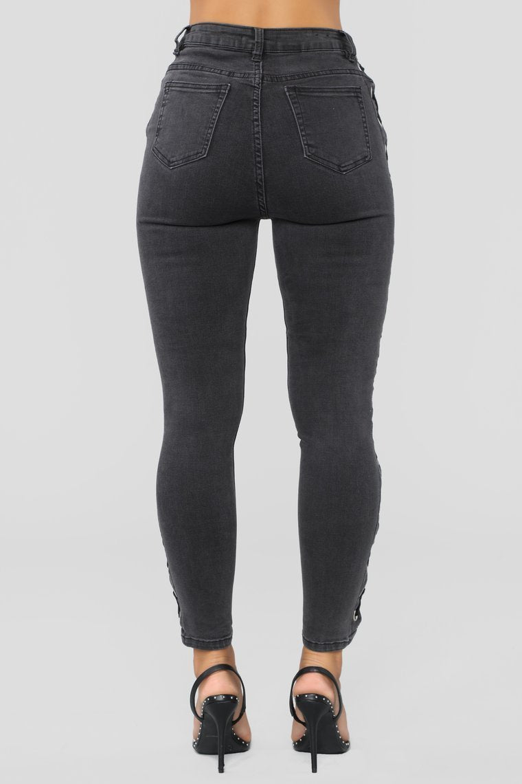 Anything But Basic Lace Up Jeans - Black