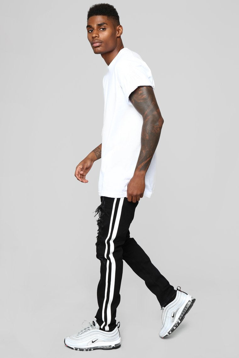 Tape 30" Skinny Jeans - Black/White
