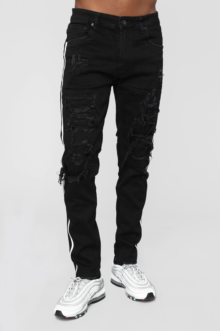Tape 30" Skinny Jeans - Black/White