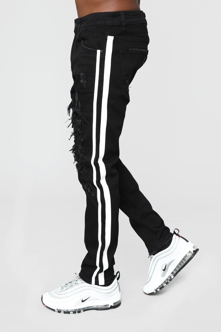 Tape 30" Skinny Jeans - Black/White