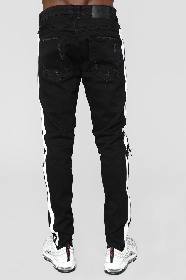 Tape 30" Skinny Jeans - Black/White