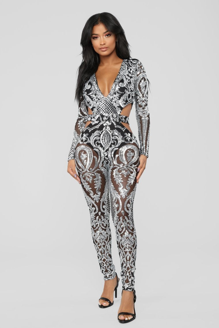 Show Stunna Sequin Jumpsuit - Black/Silver