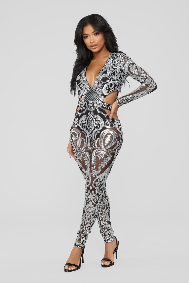 Show Stunna Sequin Jumpsuit - Black/Silver