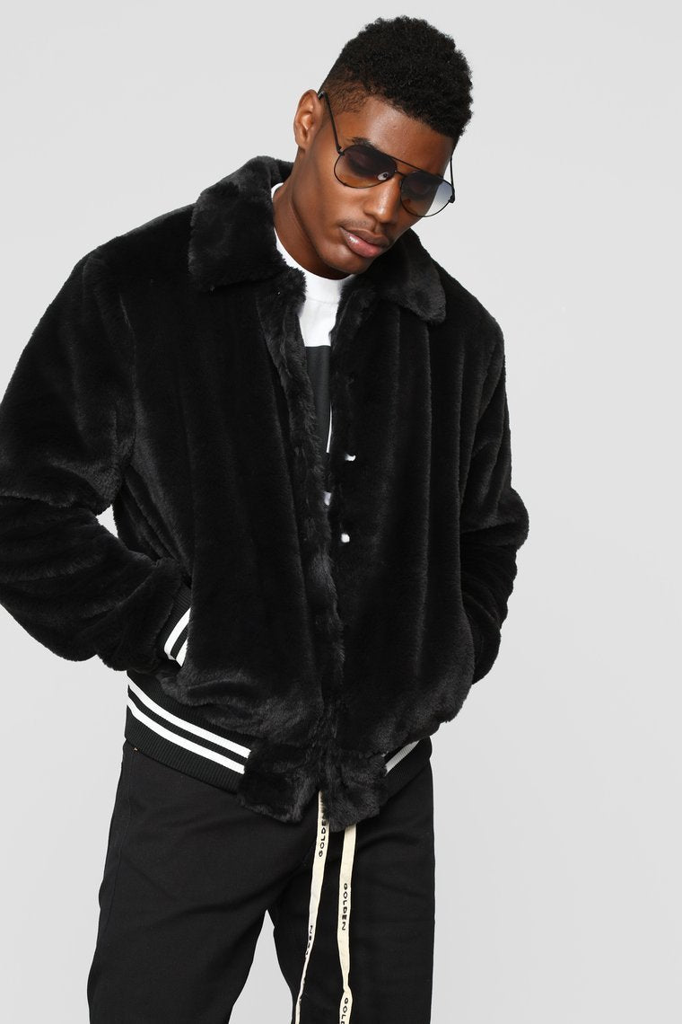 Joe Fur Varsity Jacket - Black
