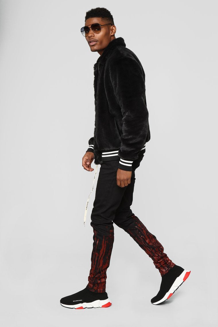 Joe Fur Varsity Jacket - Black