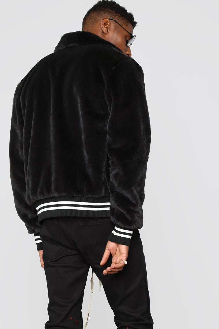 Joe Fur Varsity Jacket - Black